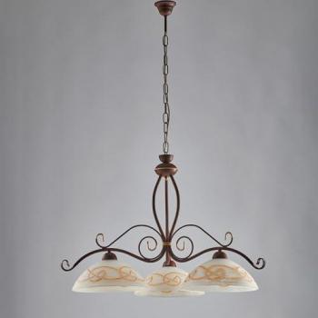 Araña Rústica de Hierro Negro Óxido con Acabado Dorado y Tres Luces 71x h56 cm