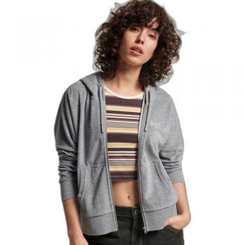 Sudadera de algodón orgánico con capucha para mujer Superdry crema y Sudadera con cremallera Vintage Logo bordado en terciopelo Superdry