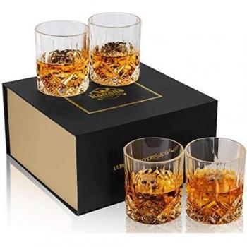 KANARS WG02 Juego de 4 Vasos de Whisky, Vaso de Whisky Robusto Cristalino 100% Sin Plomo para Escocés, Borbón y Más, 300ml, Caja de Regalo de Lujo