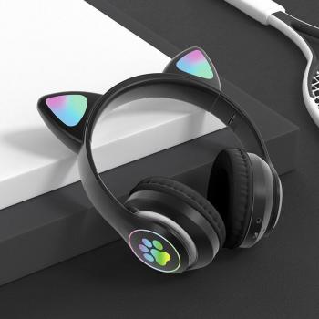 Auriculares Inalámbricos Bluetooth 5.0 Orejas de Gato RGB con Cancelación de Ruido, Soporte para Tarjeta TF y Micrófono, para Adultos y Niños