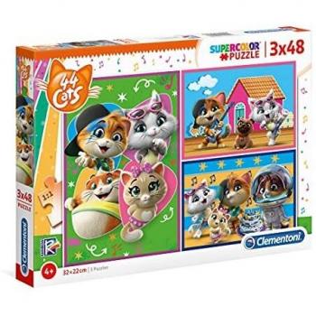 Clementoni 3 Puzzles 48 Piezas 44 Gatos, Multicolor