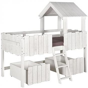 Cama Casita Cisne con Cajones de Almacenamiento 90x190 cm Blanca
