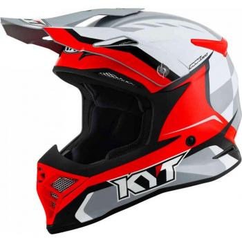 KYT Casco de Cross Skyhawk Glowing Blanco-Rojo y Gris Plata (M)