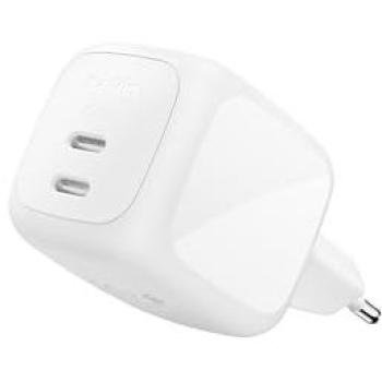 Cargador de Pared Belkin BoostCharge Pro 67W, Doble USB-C, Carga Rápida, GaN, Blanco
