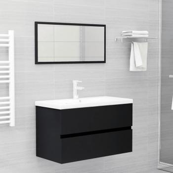 Conjunto de muebles de baño 2 piezas de madera negra multicapa, aglomerado negro y madera contrachapada negra