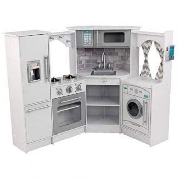 KidKraft Ultimate White Wooden Corner Play Kitchen with Lights and Sounds