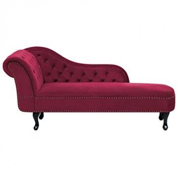 Chaise Longue Izquierda de Terciopelo Borgoña con Botones Estilo Chesterfield Nimes