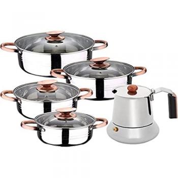 Batería de Cocina San Ignacio Altea 8 Piezas Inducción Acero Inoxidable con Cafetera para 6 Tazas Copper