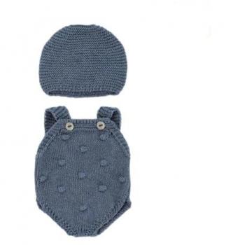 Pelele y capota de punto reciclado para muñecos de 32 cm Miniland Dolls - Conjunto de Ropa Knitted Outfit Azul