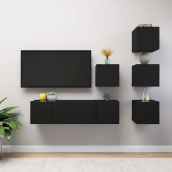 Mueble de TV de salón 6 piezas madera de ingeniería 60 x 30 x 30 cm, aglomerado negro