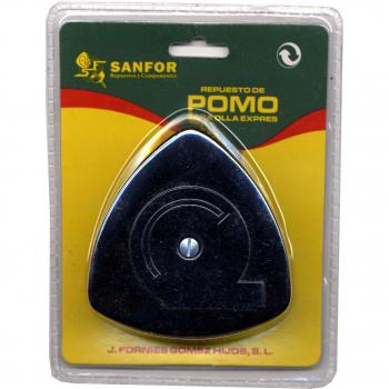 Sanfor Pomo olla adaptable a magefesa tradicional con tornillo | Negro | Blister pomo Triangular Convencional para ollas de presion | 8 x 8 x 2,5 cm