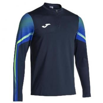 Sudadera de running Joma Elite XI para hombre, color azul marino con detalles en verde flúor, media cremallera, talla XL
