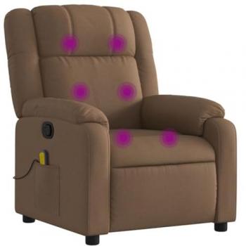 Sillón Reclinable con Masaje de Tela Marrón, Silla con Respaldo y Reposabrazos, Butaca de Relax para Descanso y TV, Asiento Ajustable para Casa