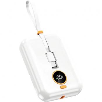 DAM Powerbank 10.000mAh con carga rápida PD22,5W, cable USB-C y Lightning integrado, pantalla led de carga, dimensiones 8x2,5x6 Cm