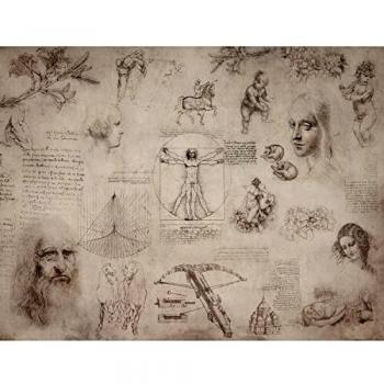 Runa Art Papel tapiz fotográfico Collage de Leonardo Da Vinci Moderna Lana Sala Cuarto Salón - Made in Germany - marrón 9319010a