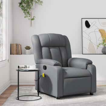 Sillón de Masaje Reclinable Cuero Sintético Gris con Función de Reclinado Manual