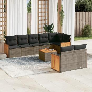 9-Piece Grey Poly Rattan Garden Sofa Set with Cushions