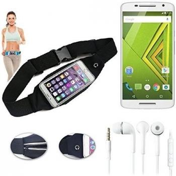 Cinturón de bandolera bolso de la cintura bolsa para Motorola Moto X Play, negro + auriculares. Aptitud del deporte de la cubierta a prueba de lluvia Ejercicio corriente - K-S-Trade