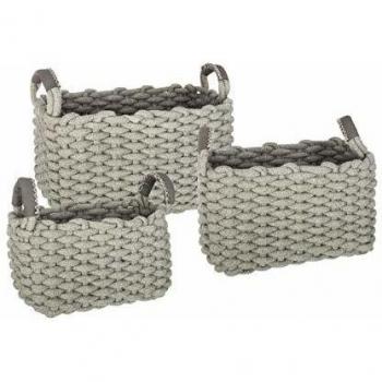 Juego de 3 cestas rectangulares de algodón tricot con asas - Gris