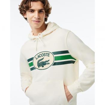 Lacoste - Sudadera Blanca con Capucha para Hombre Loose Fit Monograma Estampado M Blanco