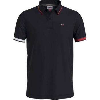 Polo Tommy Slim Flag Cuffs Hombre Negro