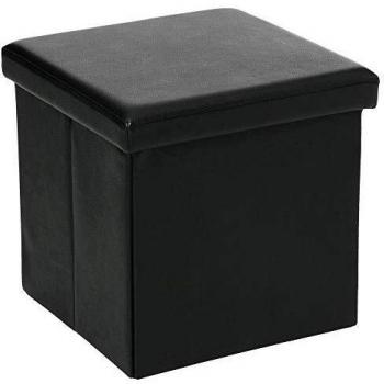 PUF PLEGABLE CUADRADO PVC NEGRO 38X38 CM - COFRE DE ALMACENAMIENTO