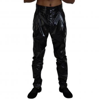 Dolce & Gabbana Black Shining Nylon Skinny Men Pants - IT48 | M, Slim-fit Trousers, male, Black, Size: M Black Skinny Elegant Trousers