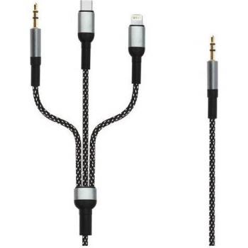 Cable de Audio Multi-Tomas Jack 3.5mm a USB-C y Lightning, Longitud 1.5m