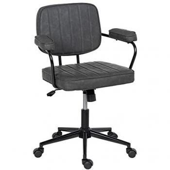 Silla de Oficina Vintage con Ruedas tapizada en Simil Piel Rayada Negra, dimensiones 56 x 56 x 92 cm