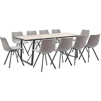 vidaXL Juego Comedor 11 Pieza Cuero Sintético Mobiliario Decoración Interior Casa Hogar Robusto Duradero Resistente Funcional Práctico Útil Gris Claro