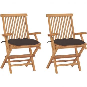 vidaXL Sillas de jardín 2 uds madera maciza de teca con cojines