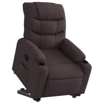 Sillón Reclinable Elevable de Tela Marrón Oscuro con Respaldo y Reposabrazos, Silla de Relax para Ancianos