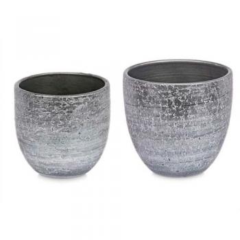 Set de Macetas Cerámica Gris Plateado Ø 20 cm y Ø 25 cm - 2 Piezas