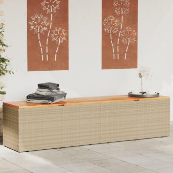 vidaXL Garden Storage Box Beige 220x50x54 cm Poly Rattan Acacia Wood