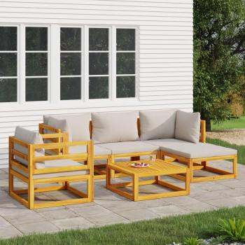 6-Piece Solid Wood Garden Lounge Set with Light Gray Cushions
