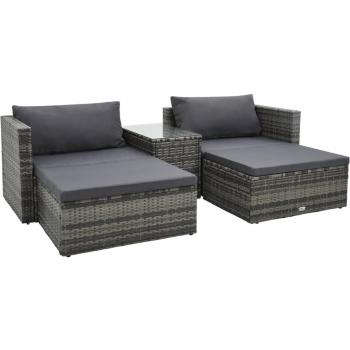 5-Piece Grey Poly Rattan Garden Lounge Set with Cushions