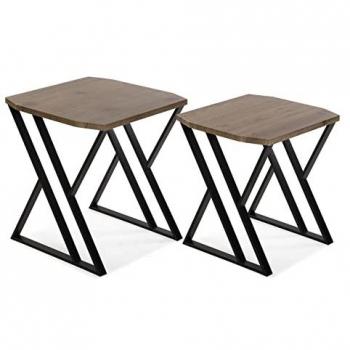 Mesa Auxiliar Versa Tulsa, Set de 2, Moderna Mesilla Baja, Medidas (Al x L x An) 50 x 45 x 45 cm, Madera y Metal, Color Marrón y Negro