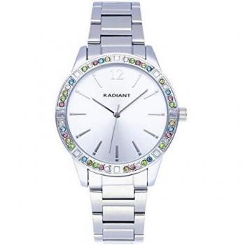 Reloj analógico para Mujer de Radiant. Colección Shiny Pastels. Reloj de Brazalete Plateado con Esfera a Tono y pedrería de Colores en el Bisel. 3ATM. 38mm. Referencia RA566201.