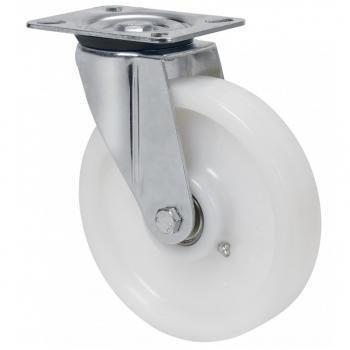 Rueda giratoria Alex Serie ZVR-FT con platina, sin freno, 4mm de diámetro y eje liso, nylon blanco extrafuerte