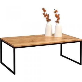 HomeTrends4You 264222 – Mesa, Madera, Madera de Roble Maciza barnizada/Metal Negro Mate, 110 x 60 x 43 cm
