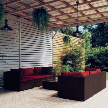 7-Piece Brown Poly Rattan Garden Lounge Set with Cushions