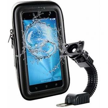 Muvit Soporte Moto a Espejo retrovisor + Funda con Acceso a Pantalla. Impermeable. hasta 6,3 Negro