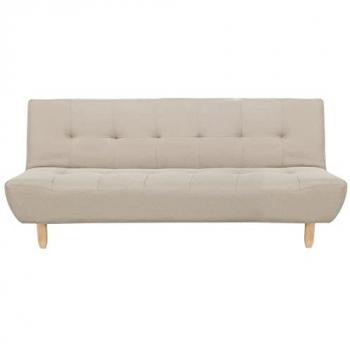 Sofá cama tapizado en tela beige con patas de madera clara, 3 plazas, estilo escandinavo Alsten