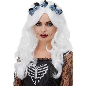 Smiffys 52161 - Peluca para mujer, diseño de Día de los Muertos, color blanco