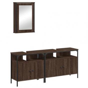 Set de muebles de baño 3 piezas madera contrachapada roble marrón