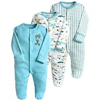 Bebé Mameluco de Algodón Piezas de 3, Recién Nacido Pelele Niño Niña Pijama Monos Manga Larga Body Ropa para Bebé 6-9 Meses