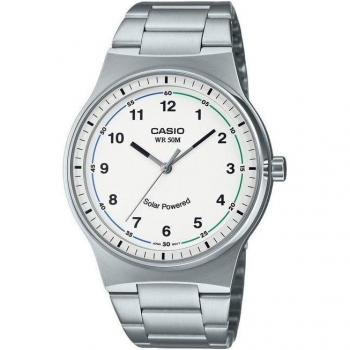 Casio Standard Solar Analog Men's Watch with White Dial and Stainless Steel Band MTP-RS105D-7BV
