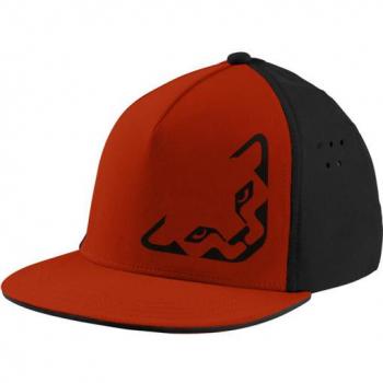 Gorra Dynafit Tech Trucker Roja y Negra con ajuste regulable, material transpirable, diseño ligero y logotipo de la marca