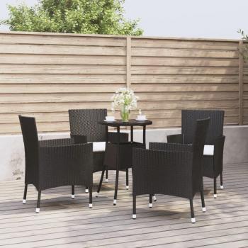 5 Piece Black Poly Rattan Garden Bistro Set with Cushions
