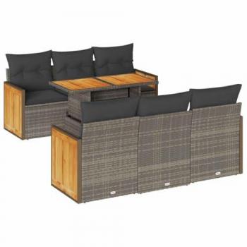 7-Piece Grey Poly Rattan Garden Sofa Set with Cushions